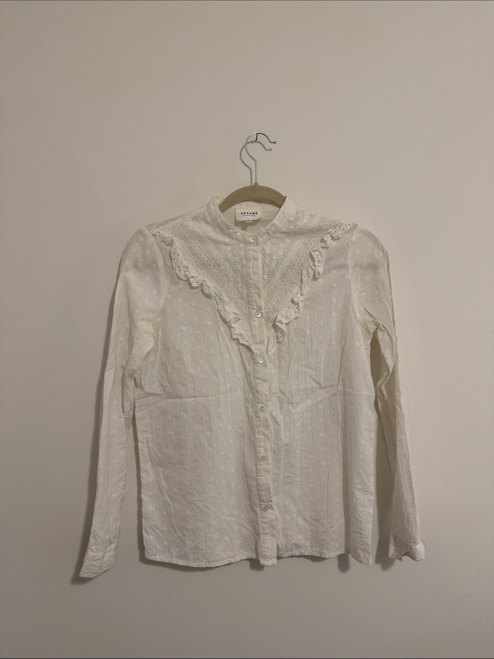 Sezane white embroidered blouse